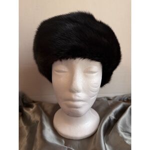 Vintage Black Mink Fur Hat Pillbox 1960s Real Fur Hat Classic Elegant